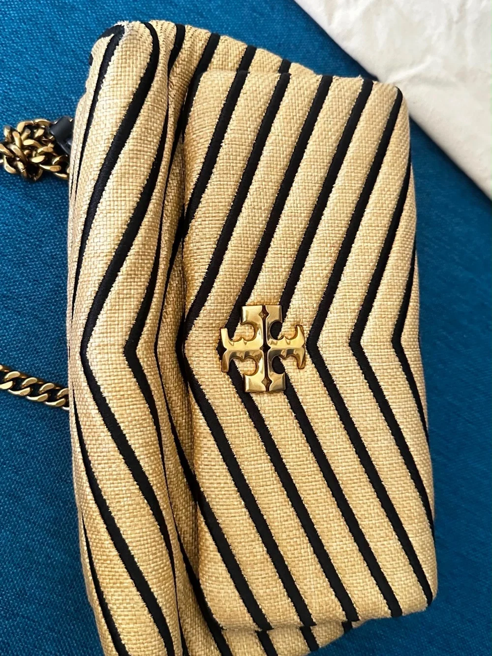 Tory Burch Yellow and Black Chevron Chain Shoulder Bag